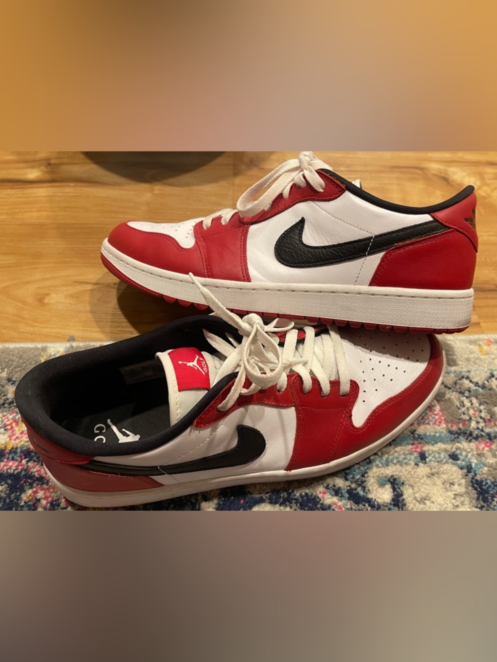 Red and White Men's Jordan 1 Chicago Golf shoes